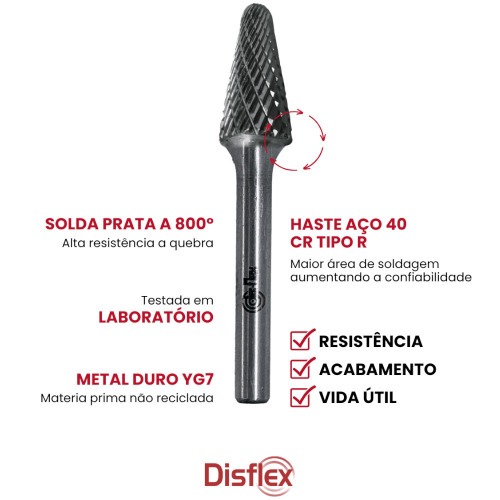 Lima rotativa endurecida c�nica redonda 12 x 28 mm haste 6 mm - 23.223