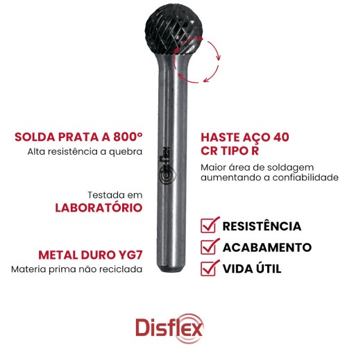 Lima rotativa endurecida esférica 12 x 10 mm haste 6 mm - 23.216 Lima rotativa endurecida esférica 12 x 10 mm haste 6 mm - 23.216