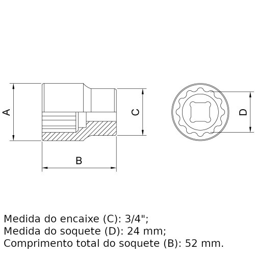 Soquete estriado 25 mm encaixe 3/4