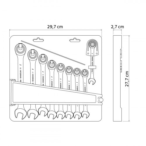 Jogo de chave combinada com catraca 8 a 19 mm 9 peas