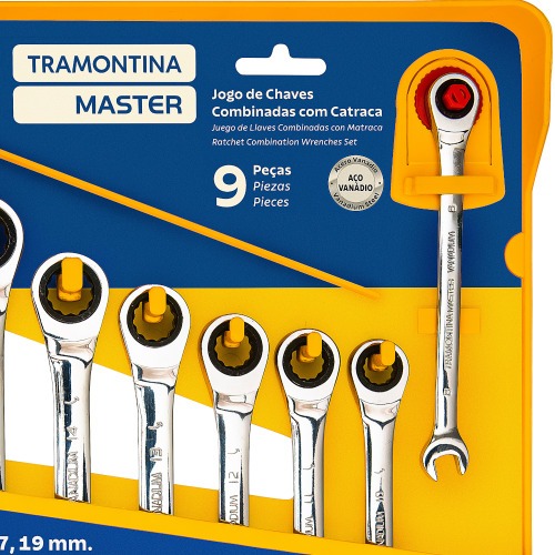 Jogo de chave combinada com catraca 8 a 19 mm 9 peas