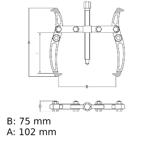 Saca polia com 2 garras articulado abertura de 75 mm Saca polia com 2 garras articulado abertura de 75 mm
