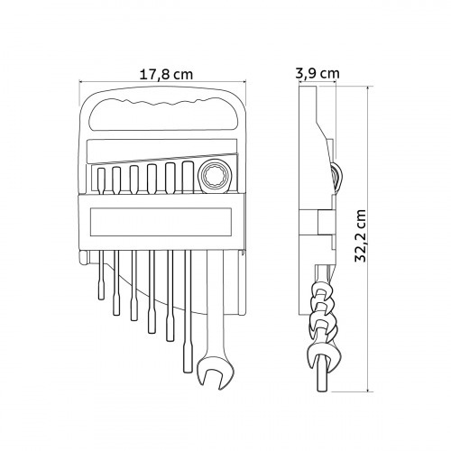 Jogo de chave combinada com catraca 8 a 19 mm com 7 peas