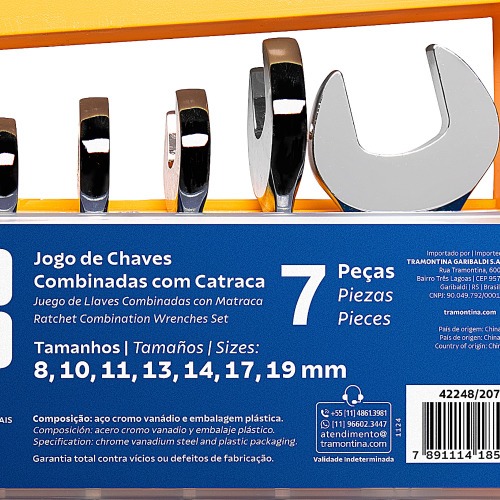 Jogo de chave combinada com catraca 8 a 19 mm com 7 peas