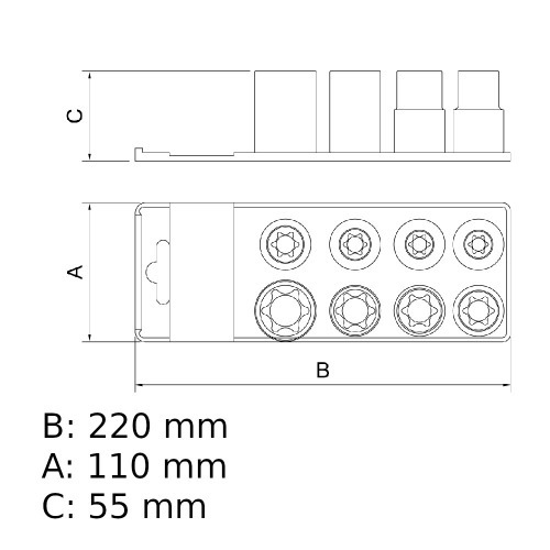 Jogo de chave soquete hexalobular fêmea e-10 a e-18 encaixe 1/2 Jogo de chave soquete hexalobular fêmea e-10 a e-18 encaixe 1/2