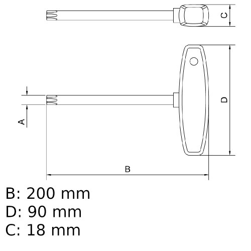 Chave hexalobular T20 x 100 mm cabo T aço cromo vanádio Chave hexalobular T20 x 100 mm cabo T aço cromo vanádio