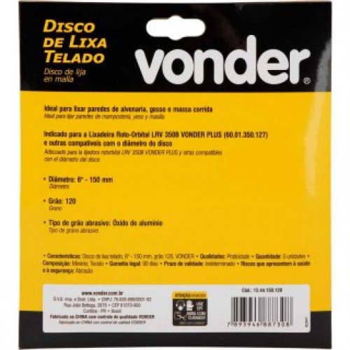 Disco de lixa telado 150 mm gr�o 120 com 5 pe�as