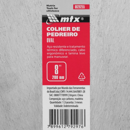 Colher de pedreiro oval 8