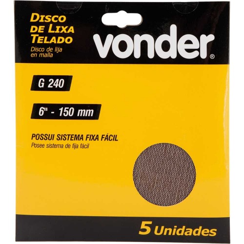 Disco de lixa telado 150 mm gr�o 240 com 5 pe�as