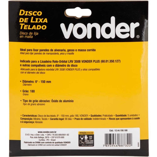 Disco de lixa telado 150 mm gro 180 com 5 peas