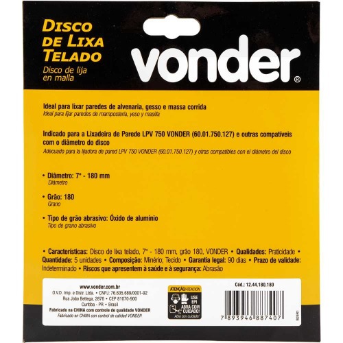 Disco de lixa telado 180 mm grão 180 com 5 peças Disco de lixa telado 180 mm grão 180 com 5 peças