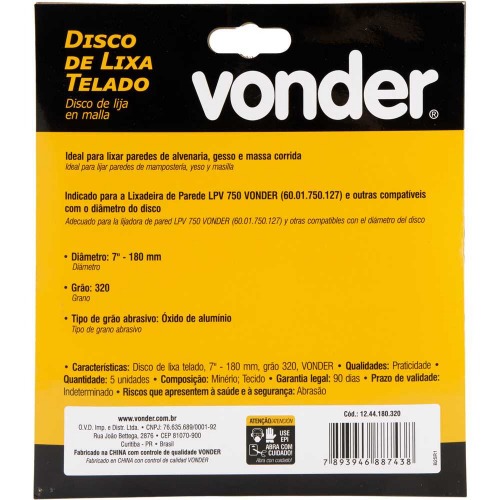 Disco de lixa telado 180 mm grão 320 com 5 peças Disco de lixa telado 180 mm grão 320 com 5 peças