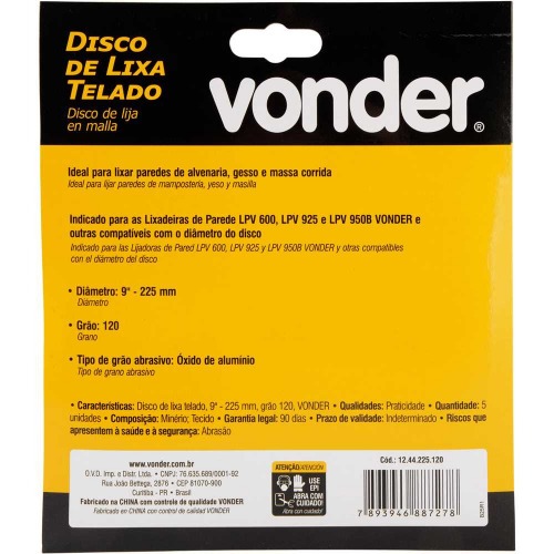 Disco de lixa telado 225 mm grão 120 com 5 peças Disco de lixa telado 225 mm grão 120 com 5 peças