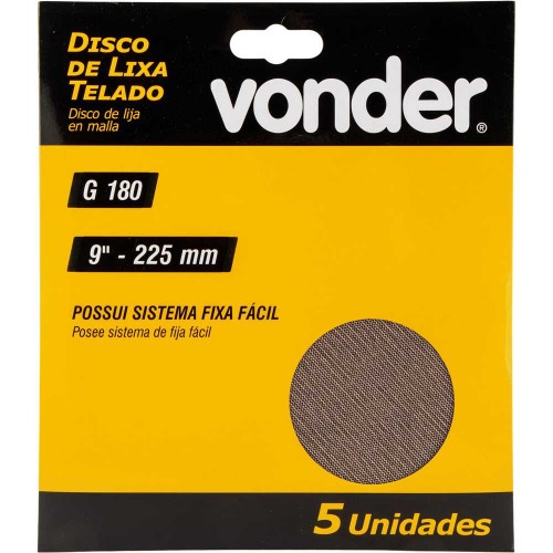Disco de lixa telado 225 mm gr�o 180 com 5 pe�as