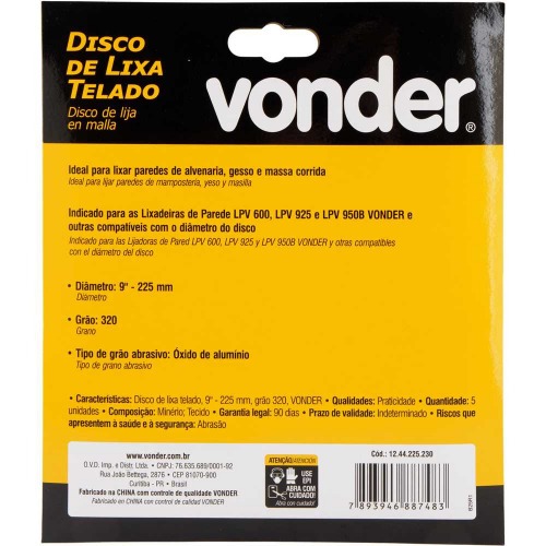 Disco de lixa telado 225 mm gr�o 320 com 5 pe�as