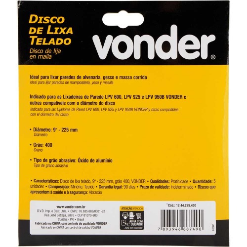 Disco de lixa telado 225 mm gr�o 400 com 5 pe�as