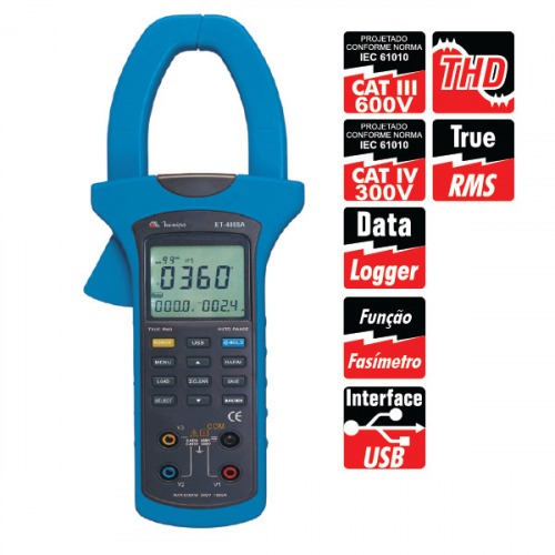 Alicate wattímetro digital True RMS CAT III 600V - ET-4055A Alicate wattímetro digital True RMS CAT III 600V - ET-4055A