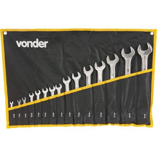 Jogo de chave combinada de aço cromo vanádio 6 a 32 mm com 15 peças Jogo de chave combinada de aço cromo vanádio 6 a 32 mm com 15 peças