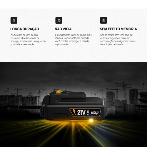 Bateria íons de lítio 21V 2Ah intercambíavel - K21 BT02  Bateria íons de lítio 21V 2Ah intercambíavel - K21 BT02