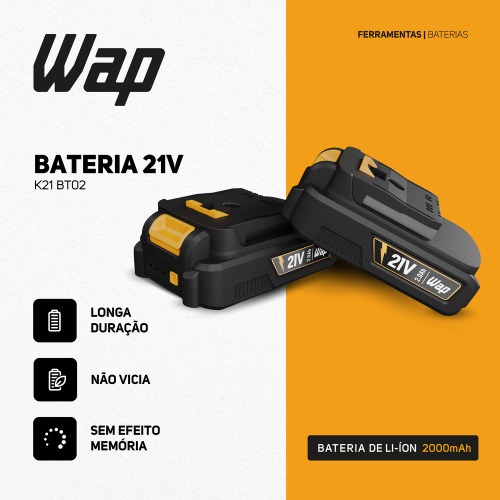 Bateria íons de lítio 21V 2Ah intercambíavel - K21 BT02  Bateria íons de lítio 21V 2Ah intercambíavel - K21 BT02