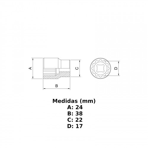 Soquete sextavado 17 mm encaixe 1/2