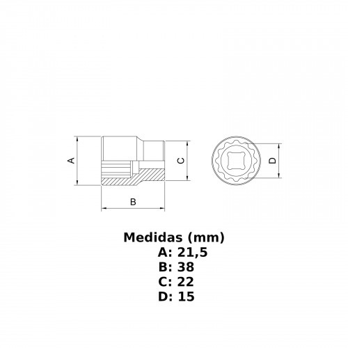 Soquete sextavado 15 mm encaixe 1/2