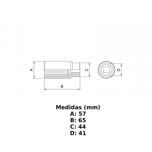 Soquete estriado 41 mm encaixe 3/4 Soquete estriado 41 mm encaixe 3/4