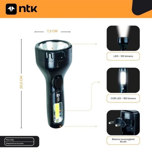 Lanterna recarregvel COB Led 160 lmens 313056 - Ranger