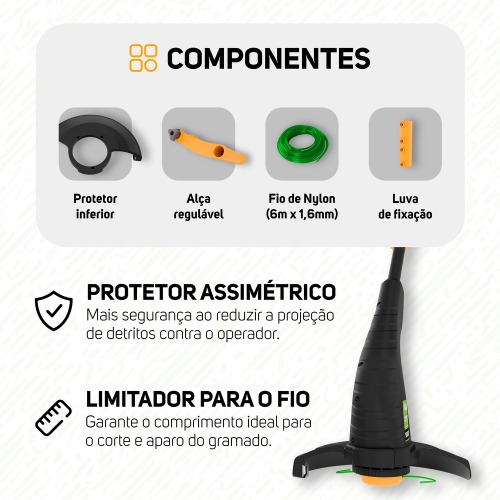 Aparador de grama 1600 watts a fio de nylon - WG AG01E  110V