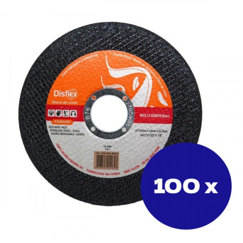 Kit 100 Discos de de corte fino para metal e inox 4.1/2