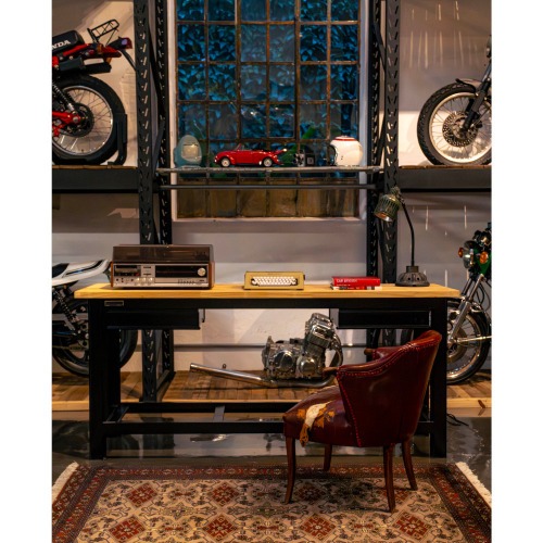 Bancada aberta com 02 gavetas e tampo de madeira pinus - RLL-210P Bancada aberta com 02 gavetas e tampo de madeira pinus - RLL-210P