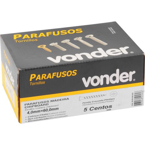 Parafuso madeira chipboard 4,0 x 60 mm pacote com 500 peças Parafuso madeira chipboard 4,0 x 60 mm pacote com 500 peças