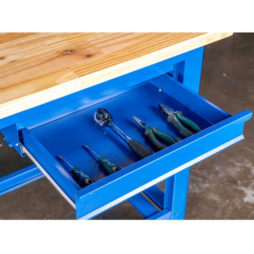 Bancada aberta com 02 gavetas e tampo de madeira pinus - RLL-210A Bancada aberta com 02 gavetas e tampo de madeira pinus - RLL-210A