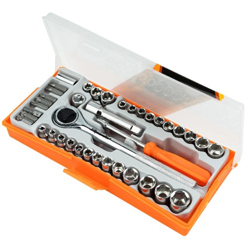 Jogo de bits e soquetes com chave catraca 40 peças - 13565 Jogo de bits e soquetes com chave catraca 40 peças - 13565