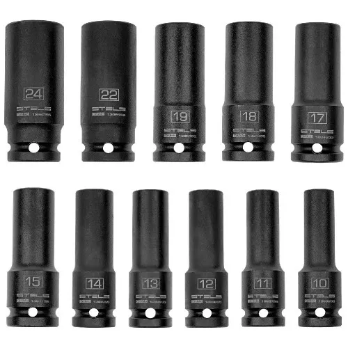 Jogo de soquete de impacto sextavado longo 10 a 24 mm 1/2