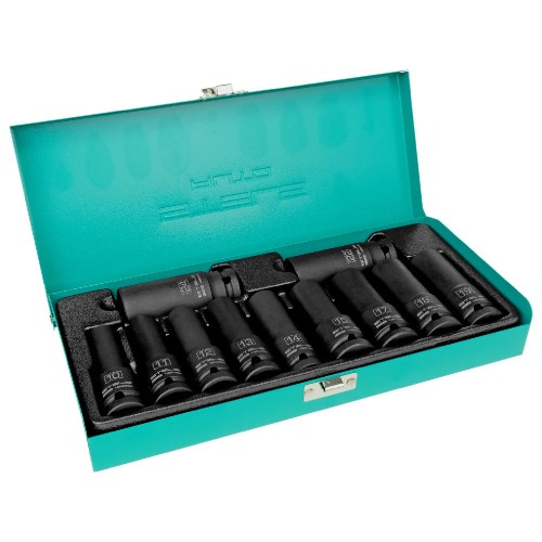 Jogo de soquete de impacto sextavado longo 10 a 24 mm 1/2