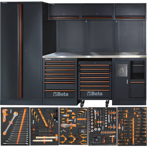 Armrio Mobilirio para oficina tampo inox com kit 268 ferramentas - C45PRO 2.0X