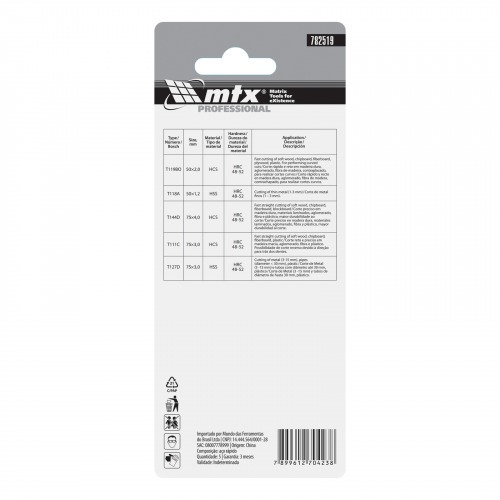 Lâmina serra tico-tico 50/75 mm para madeira e metal 5 peças - 782519 Lâmina serra tico-tico 50/75 mm para madeira e metal 5 peças - 782519