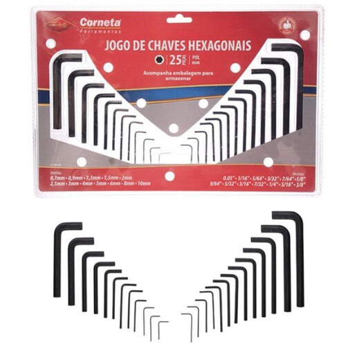 Jogo de chave allen 0,7 a 10 mm e 0,05 a 3/8