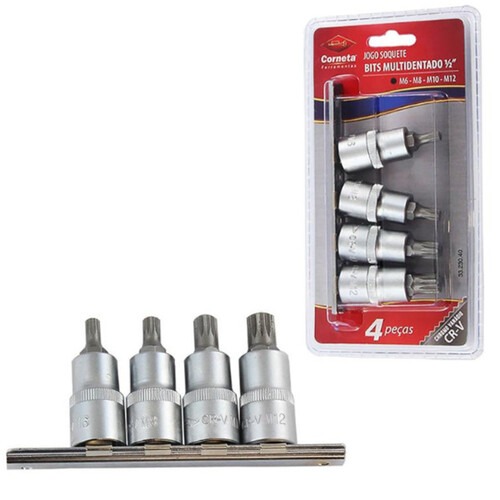 Jogo de soquete ponta multidentado encaixe 1/2 Jogo de soquete ponta multidentado encaixe 1/2
