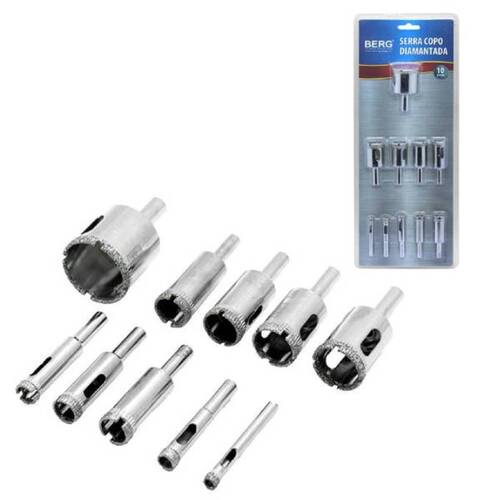 Serra copo diamantada de 6 a 32 mm com 10 peças - Serra copo diamantada de 6 a 32 mm com 10 peças -