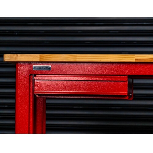 Bancada aberta com 02 gavetas e tampo de madeira pinus - RLL-210 Bancada aberta com 02 gavetas e tampo de madeira pinus - RLL-210