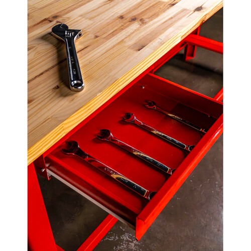 Bancada aberta com 02 gavetas e tampo de madeira pinus - RLL-210 Bancada aberta com 02 gavetas e tampo de madeira pinus - RLL-210