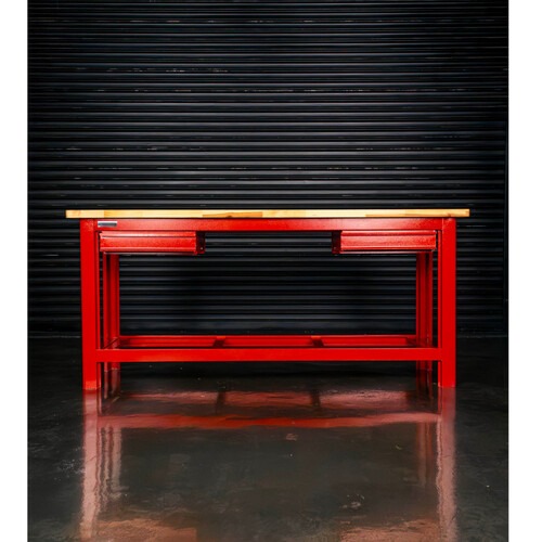 Bancada aberta com 02 gavetas e tampo de madeira pinus - RLL-210 Bancada aberta com 02 gavetas e tampo de madeira pinus - RLL-210