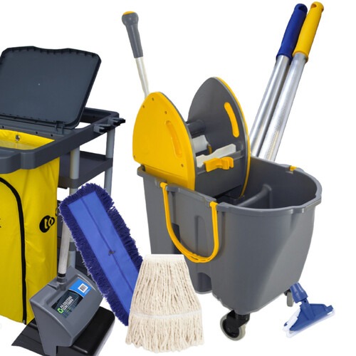 Kit para limpeza profissional cinza e amarelo com 10 pe�as - Titan