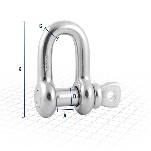 Manilha reta em inox para cabo de a�o 1/2