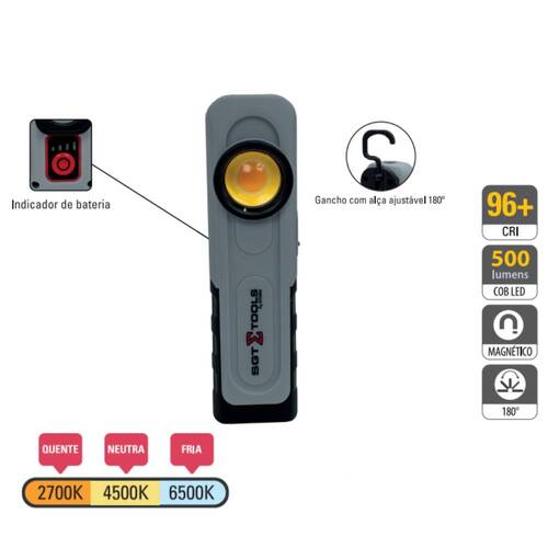 Lanterna de inspe��o 500 l�mens COB LED 3 cores CRI 96+ SGT-8525 
