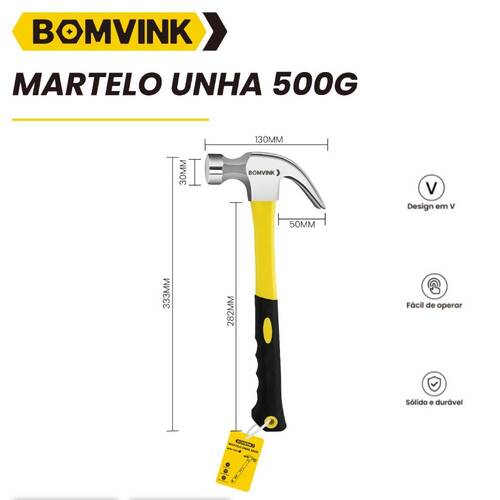 Martelo unha com cabo 30 cm cabo de fibra - BOM-1002