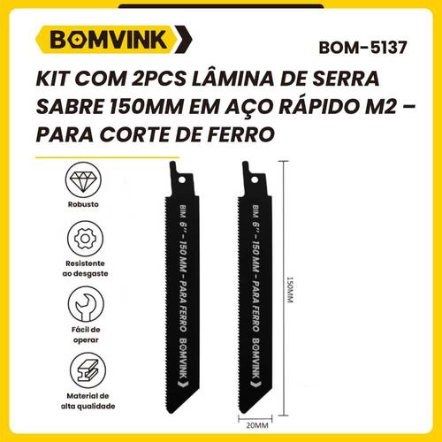 L�mina serra sabre 150 mm 14 dentes para metal 2 pe�as - BOM-5137
