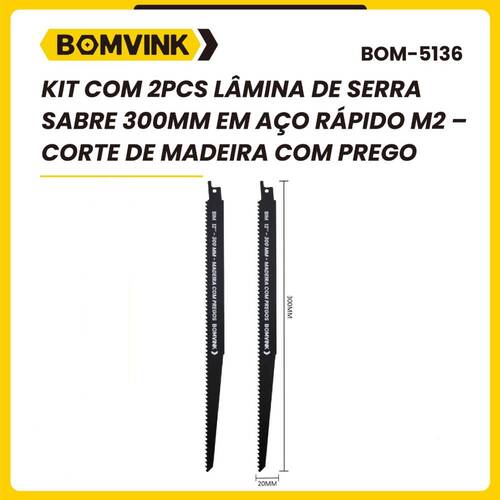 L�mina serra sabre 300 mm 6 dentes para madeira 2 pe�as - BOM-5136